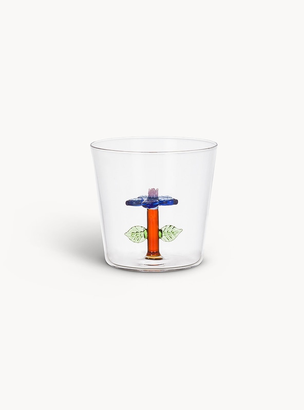 Bicchiere vetro borosilicato dettaglio fiorellino