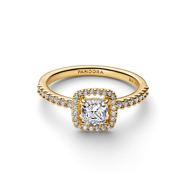 Sparkling Square Clear Halo Ring