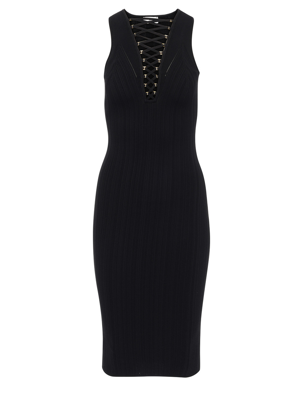 Image of Abito Elisabetta Franchi in maglia nero con lacci