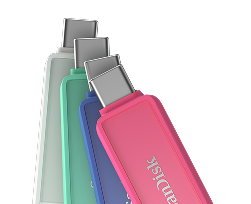 4 colori di unità telefoniche SanDisk® a ventola con USB-C®
