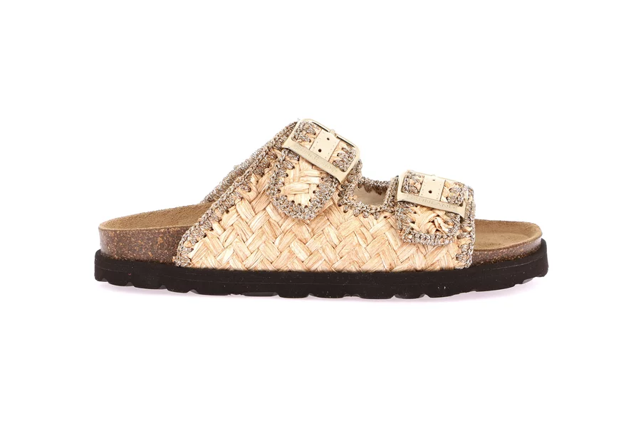 Ciabatta doppia fascia in rafia intrecciata | SASA