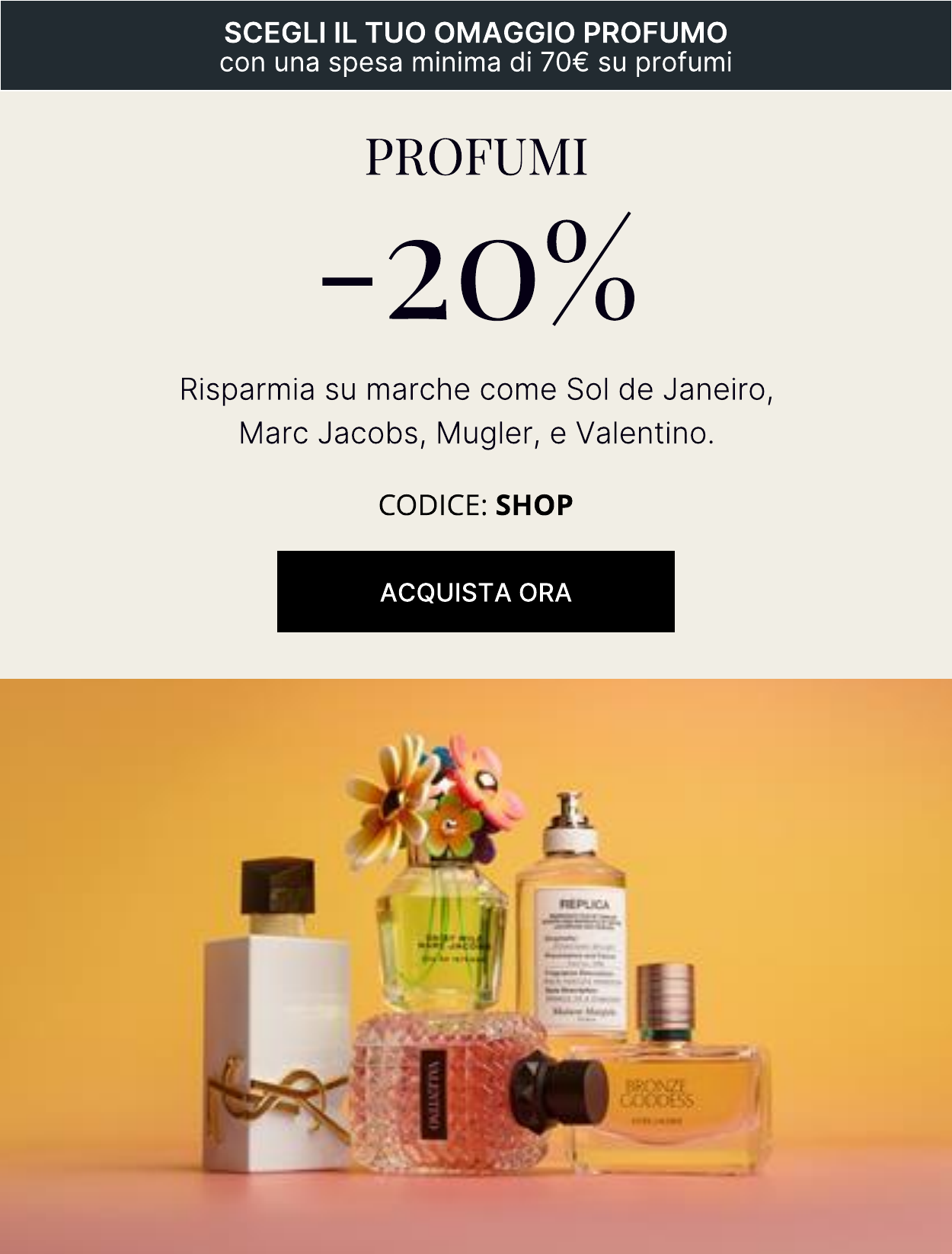 20 PER CENTO DI SCONTO SU PROFUMI