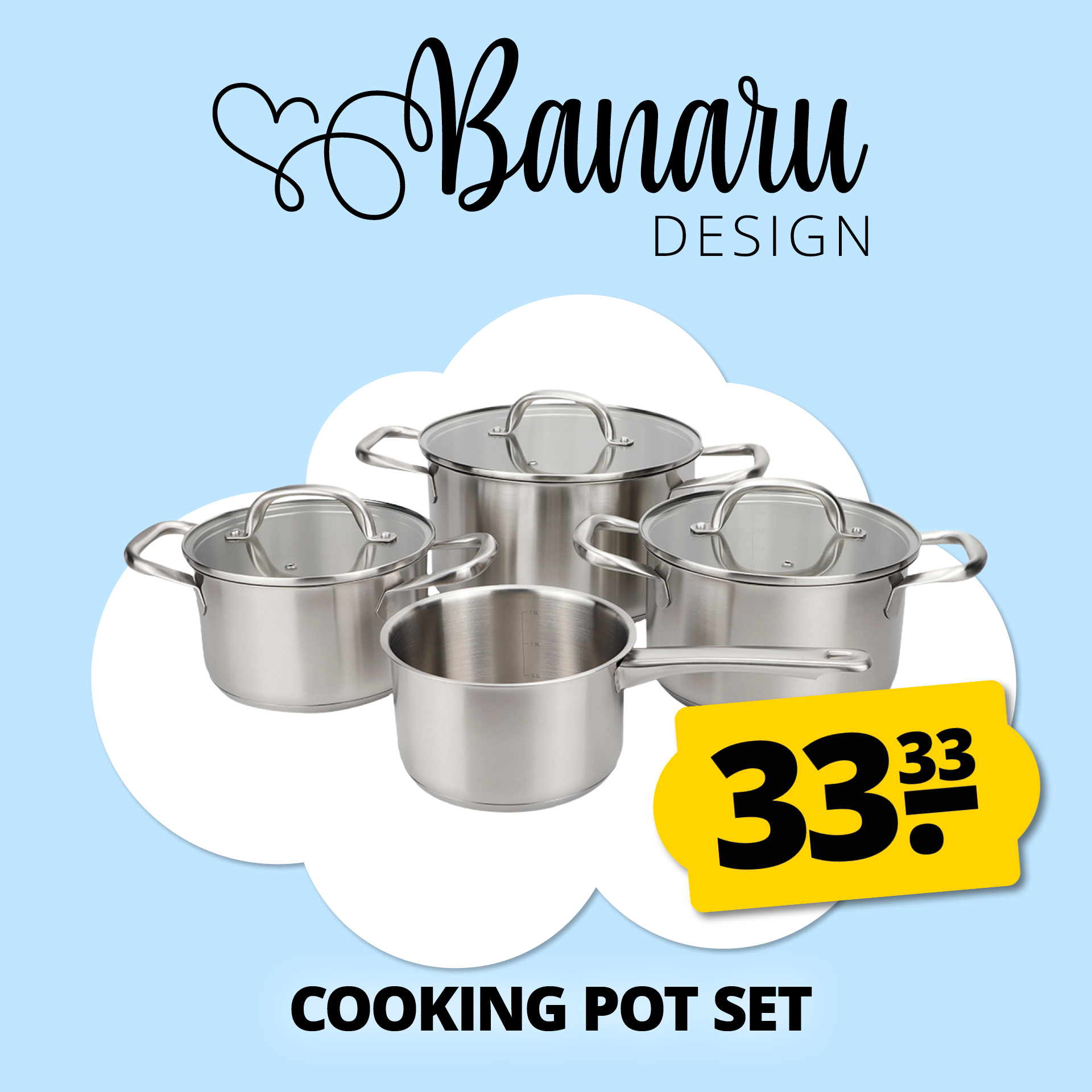 Banaru design pentola in acciaio set 7 pezzi
