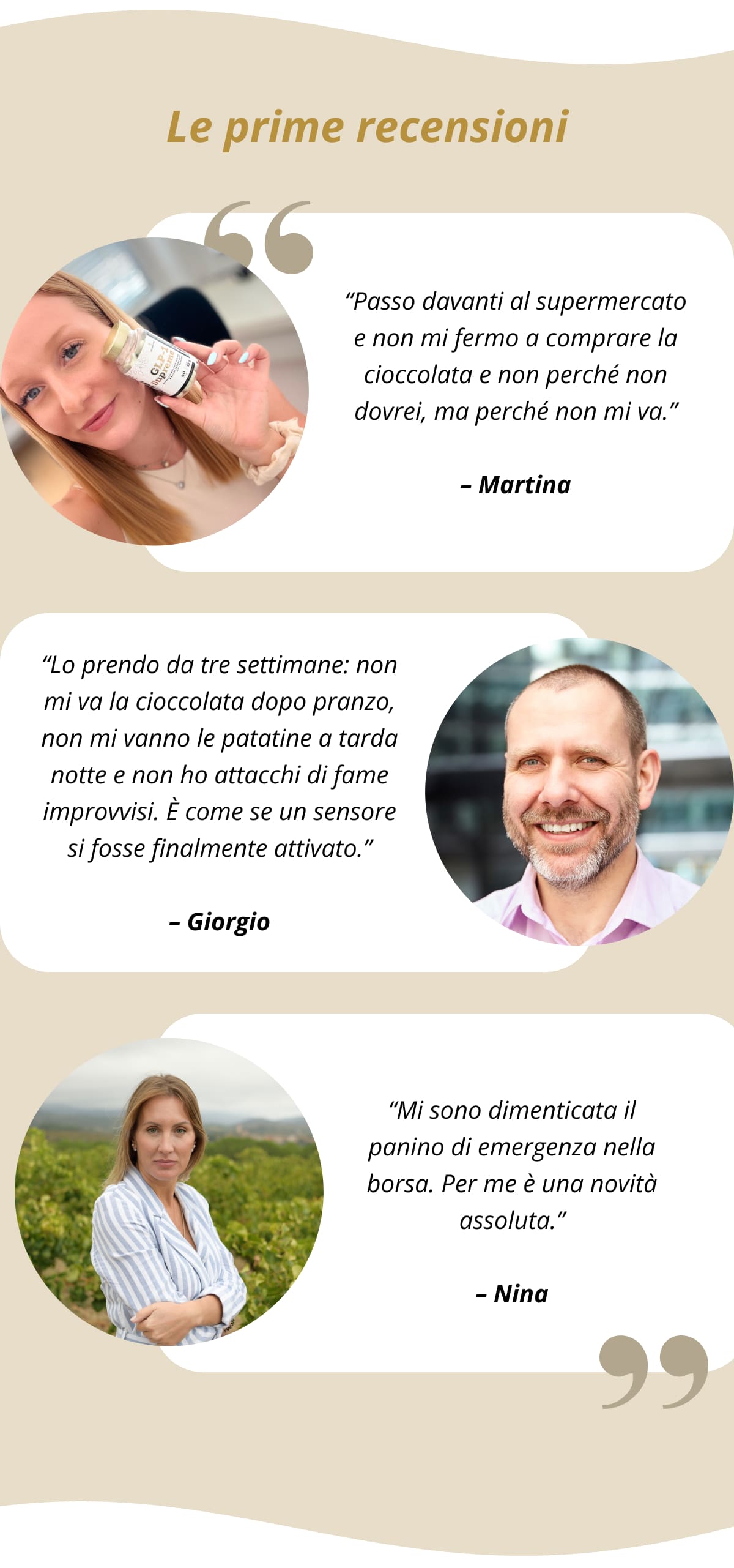 Le prime recensioni “Passo davanti al supermercato e non mi fermo a comprare la cioccolata e non perché non dovrei, ma perché non mi va.” – Martina “Lo prendo da tre settimane: non mi va la cioccolata dopo pranzo, non mi vanno le patatine a tarda notte e non ho attacchi di fame improvvisi. È come se un sensore si fosse finalmente attivato.” – Giorgio “Mi sono dimenticata il panino di emergenza nella borsa. Per me è una novità assoluta.” – Nina