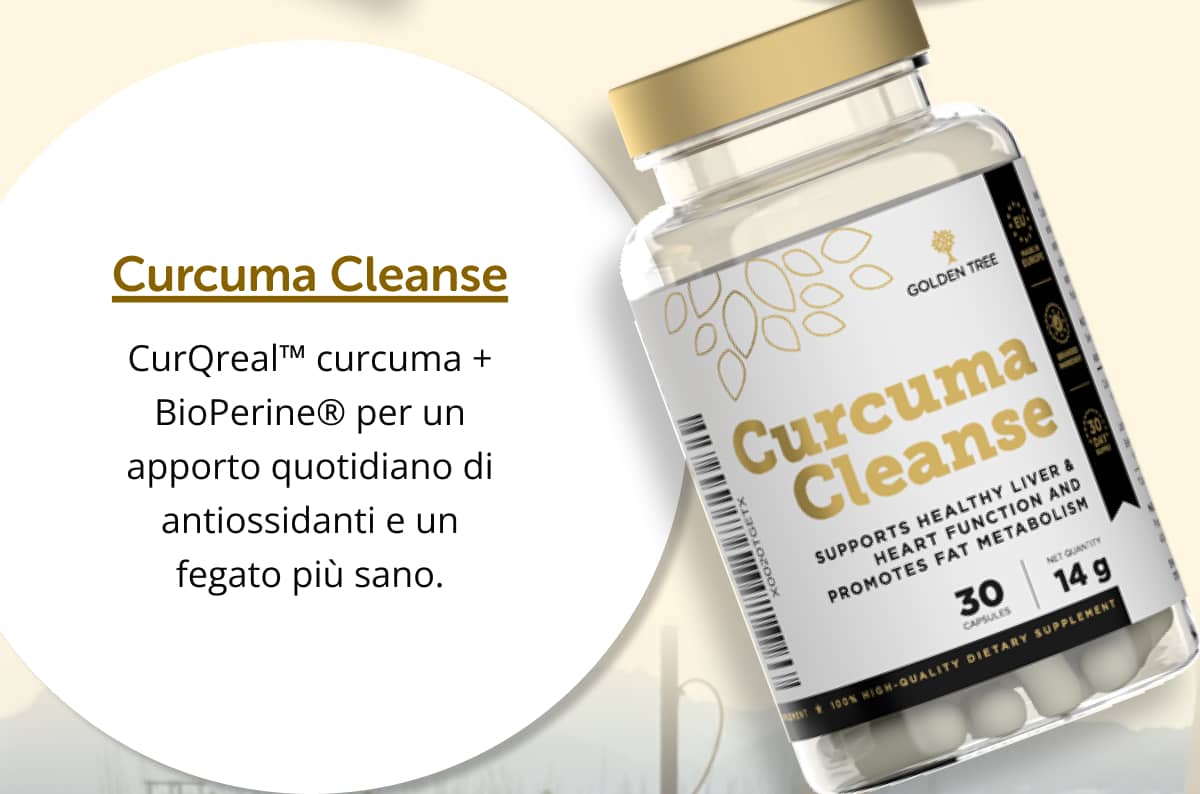Curcuma Cleanse CurQreal™ curcuma + BioPerine® per un apporto quotidiano di antiossidanti e un fegato più sano.