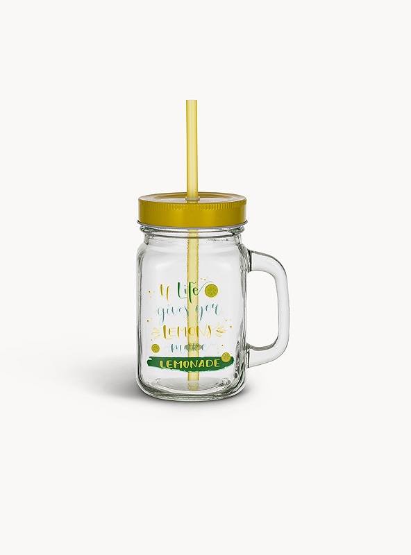 Mug in vetro con tappo e cannuccia