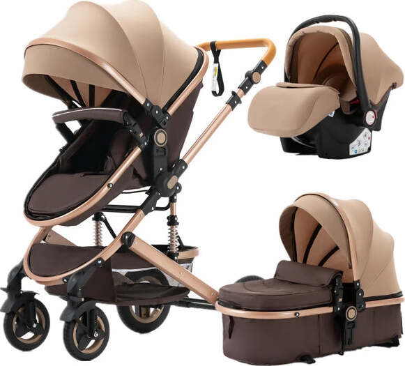 Passeggino trio baby carrozzina 3in1 bambini neonati ovetto vari colori Magicz - Beige