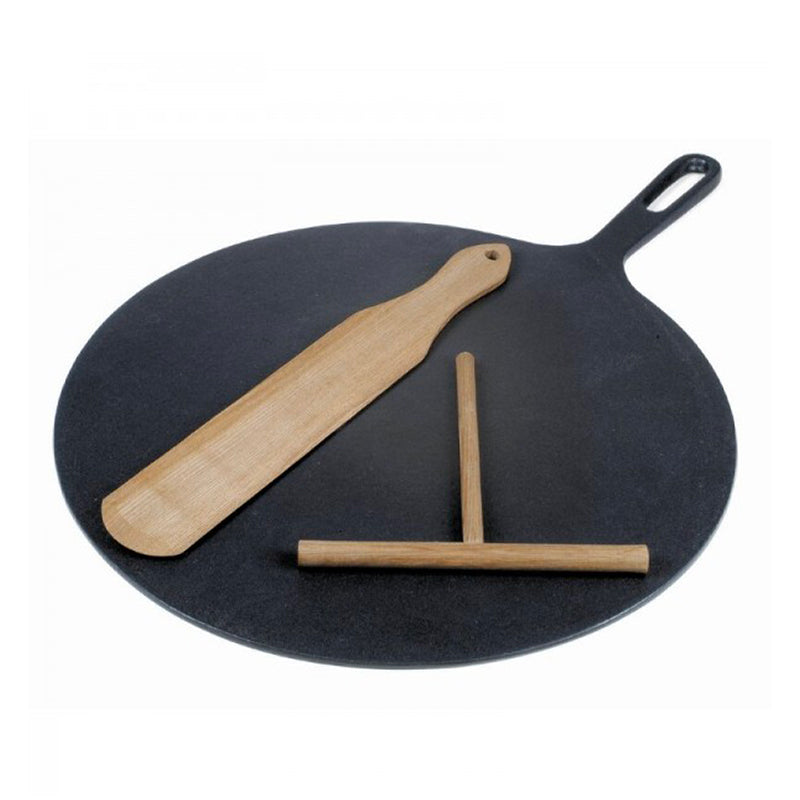 32 cm - Round Cast Iron Crepe Maker With Spatula And Wooden Dough Spreader