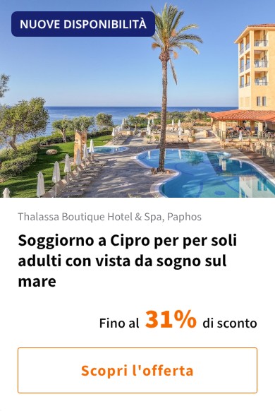 Soggiorno a Cipro per per soli adulti con vista da sogno sul mare