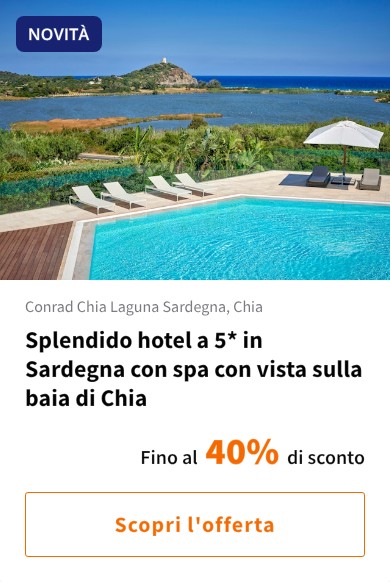 Splendido hotel a 5* in Sardegna con spa con vista sulla baia di Chia