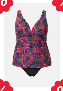 Tankini con pappagalli, coppe morbide, fiocco e materiale riciclato