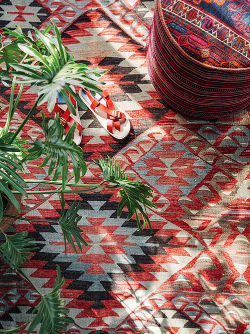 Closeup on a colourful kilim rug