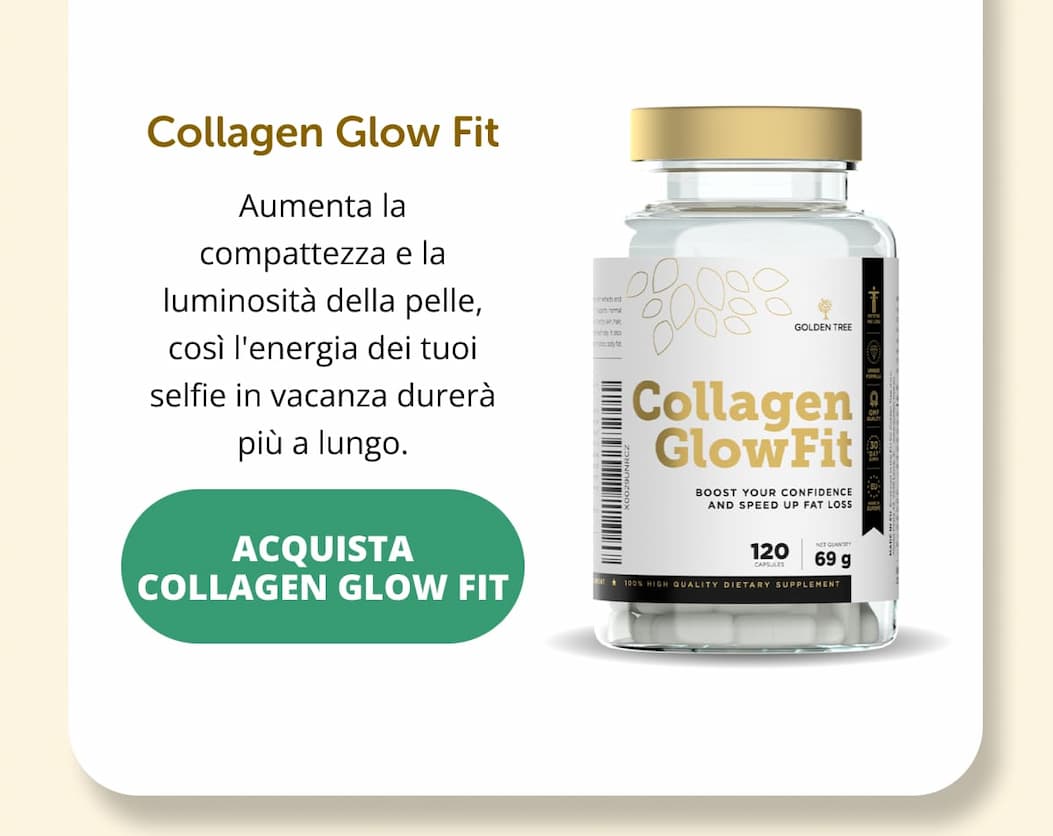 Collagen Glow Fit Aumenta la compattezza e la luminosità della pelle, così l'energia dei tuoi selfie in vacanza durerà più a lungo.   Acquista Collagen Glow Fit 