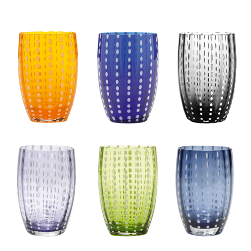 32 cl - Perle Bicchiere Acqua Pallini Bianchi in Vetro - Set 6 Pezzi - Multicolore Freddo