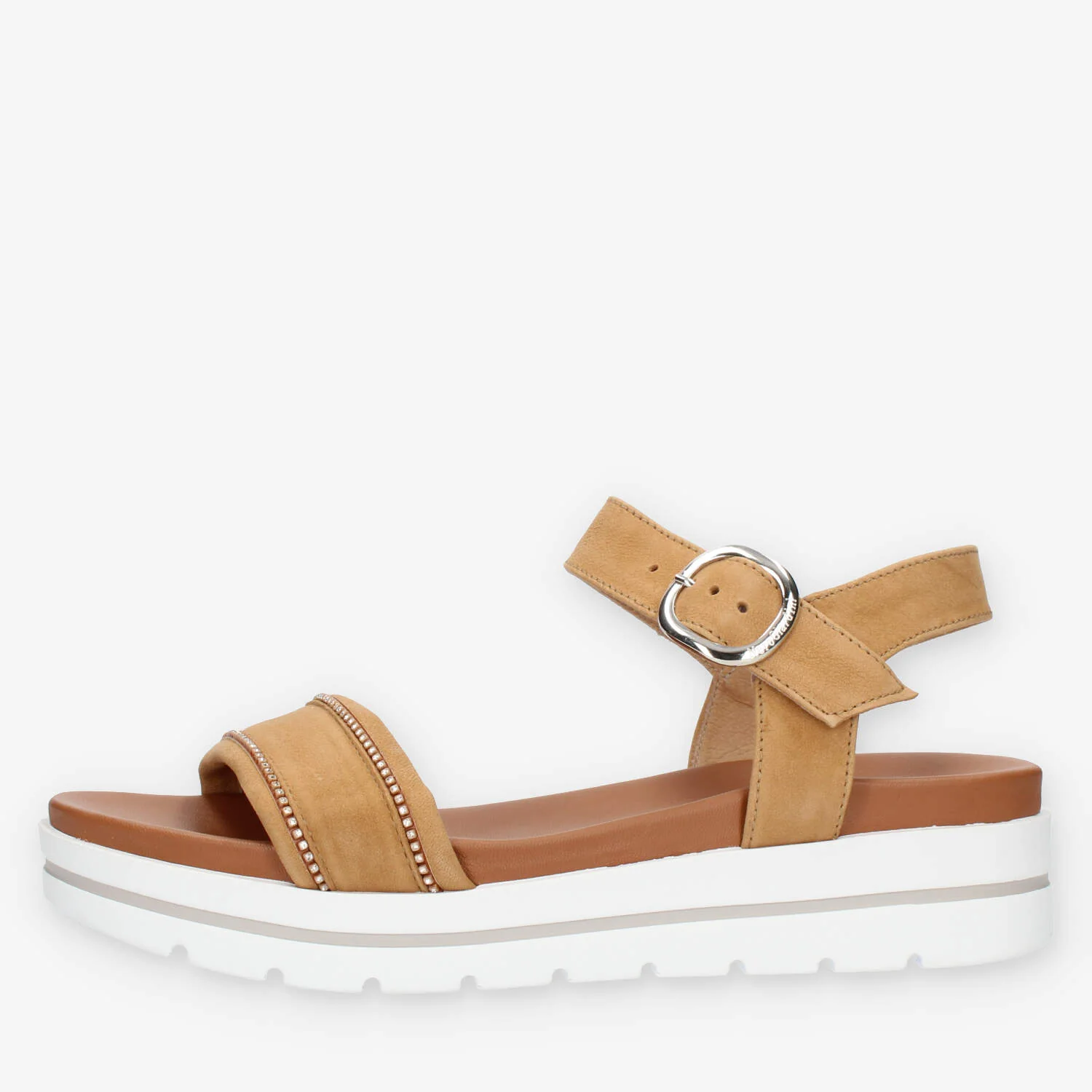 Image of Nero Giardini E307813D-340 Sandali cuoio da donna con zeppetta e strass