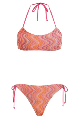 COTAZUR Bikini a fascia in maglia crochet a righe