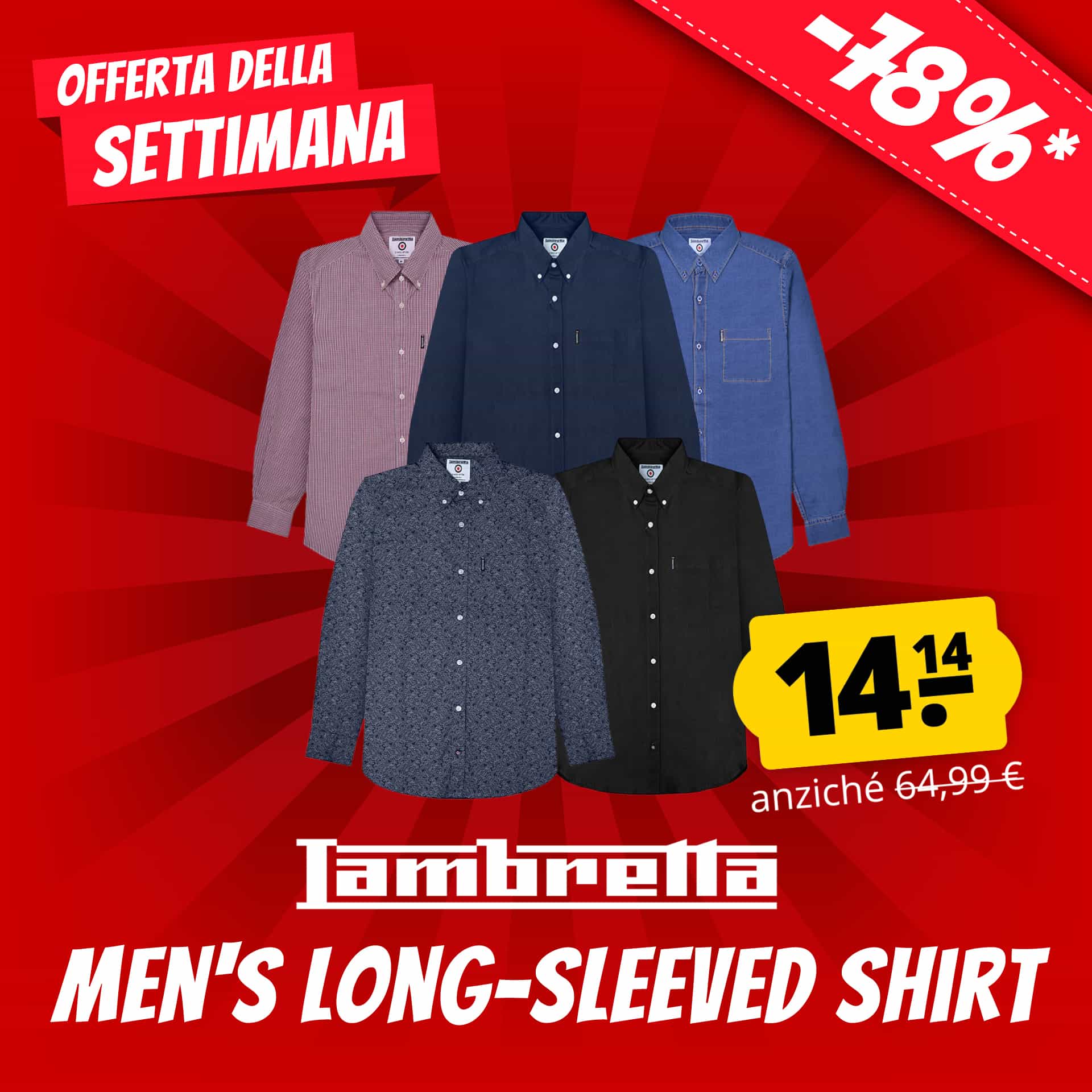 Lambretta oxford uomo camicia a maniche lunghe