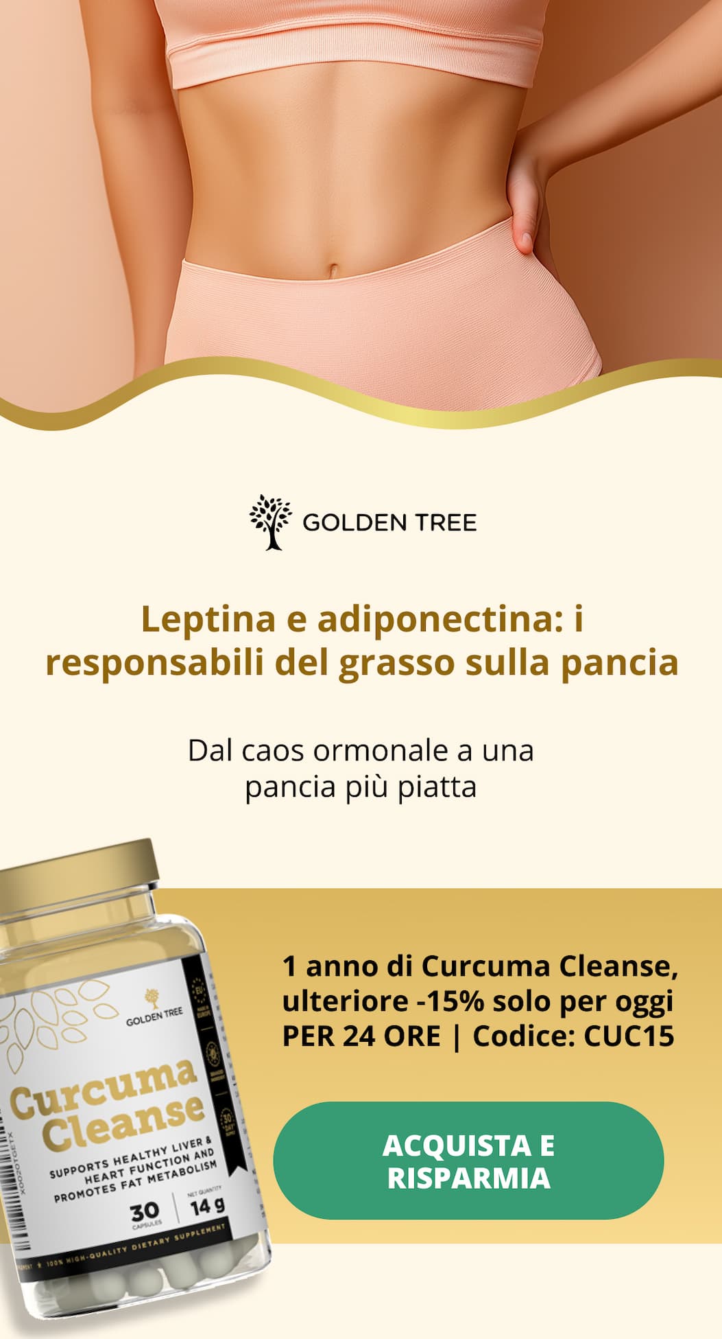 Leptina e adiponectina: i responsabili del grasso sulla pancia Dal caos ormonale a una pancia più piatta  1 anno di Curcuma Cleanse, ulteriore -15% solo per oggi PER 24 ORE | Codice: CC15  ACQUISTA E RISPARMIA