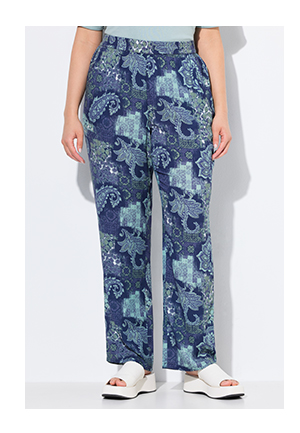 Pantaloni modello Rose in crêpe con Paisley, taglio della gamba ampio e cintura elastica