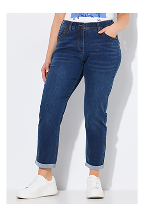 Boyfriend jeans con taglio della gamba ampio, cinque tasche e materiale riciclato