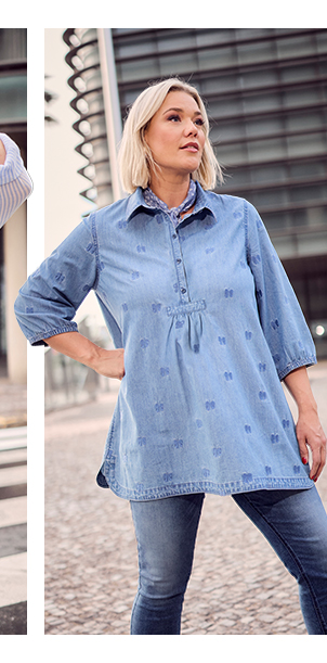 Blusa con fiocchi ricamati, collo da camicia e maniche a 3/4
