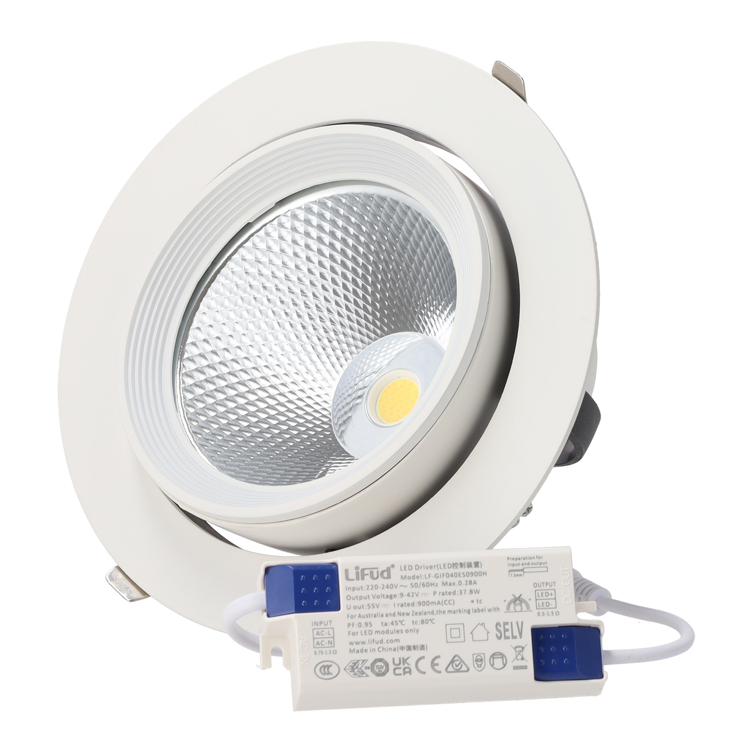 Faretto LED Downlight 40W CCT Driver Circolare Regolabile LIFUD 40.000H Microprismatico [HOCOBCOR40WLI-CCT}