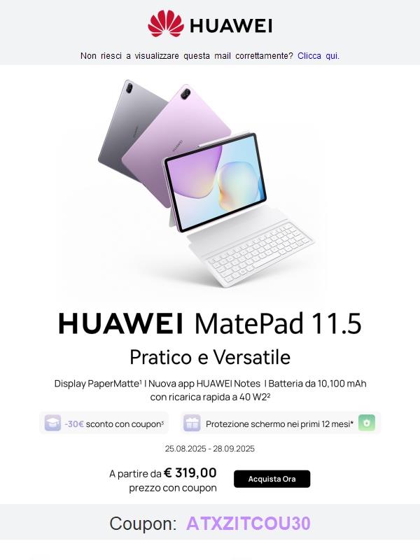 💥 È arrivato il HUAWEI MatePad 11.5, scopri il nuovo tablet subito su HUAWEI Store!