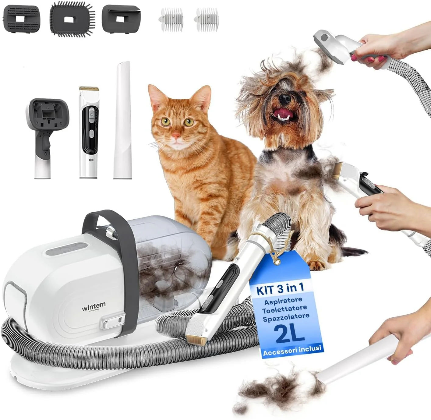 Image of Pet Grooming con Aspirazione, Taglio Pelo e Spazzolatore 
