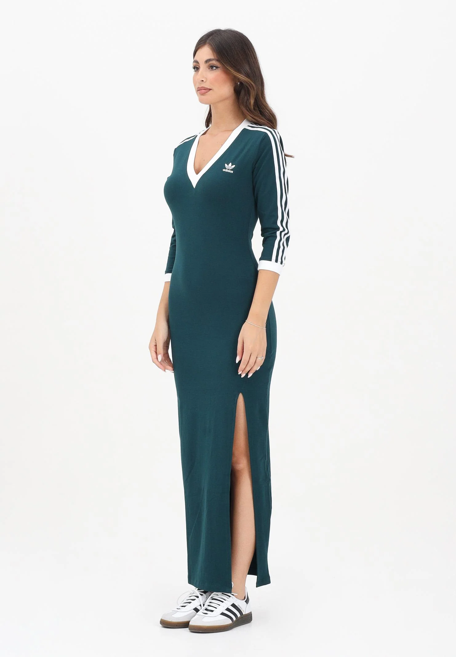Image of ADIDAS ORIGINALS Abito lungo Adicolor Classics 3-Stripes verde da donna