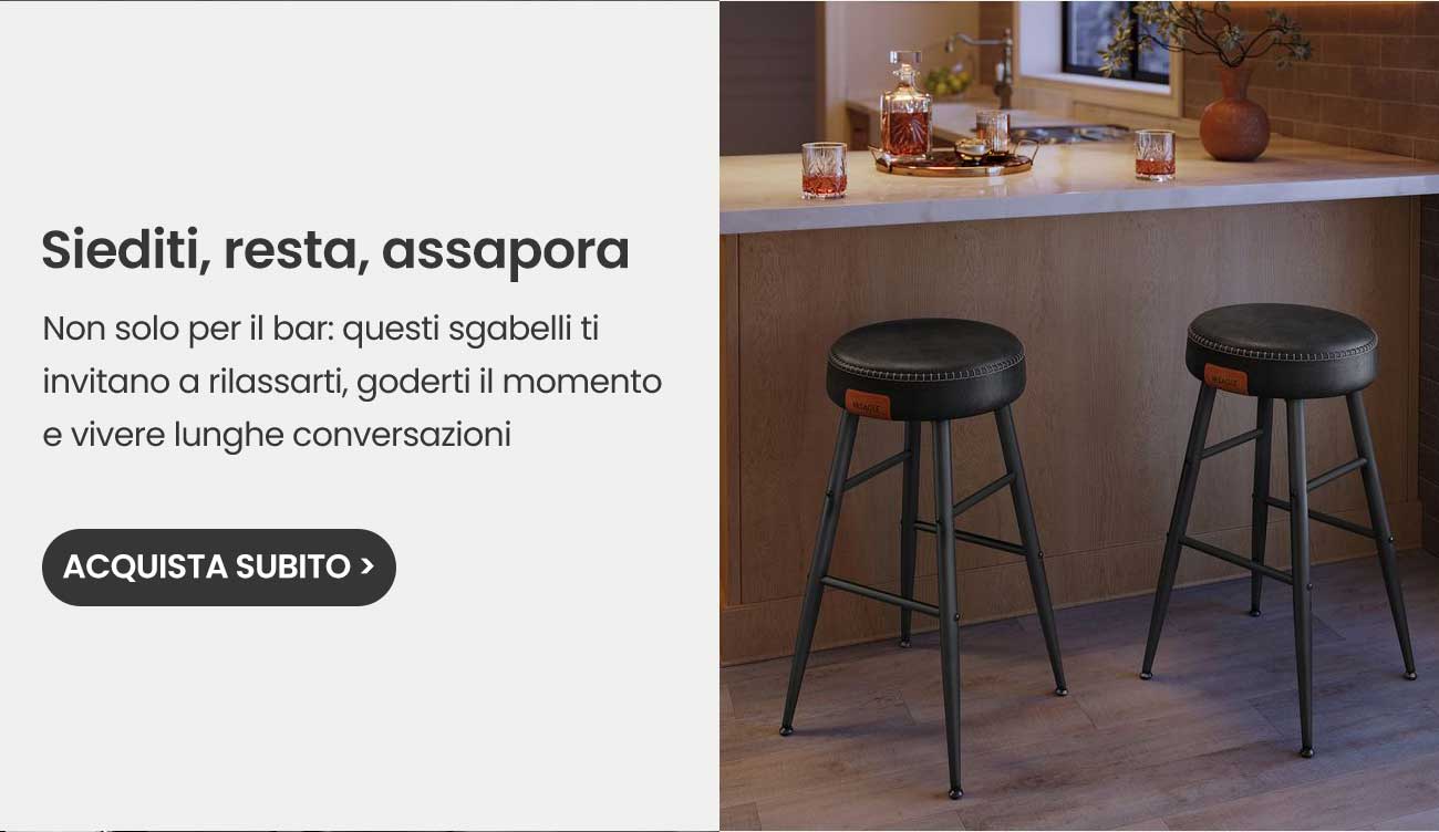 Siediti, resta, assapora Non solo per il bar: questi sgabelli ti invitano a rilassarti, goderti il momento e vivere lunghe conversazioni