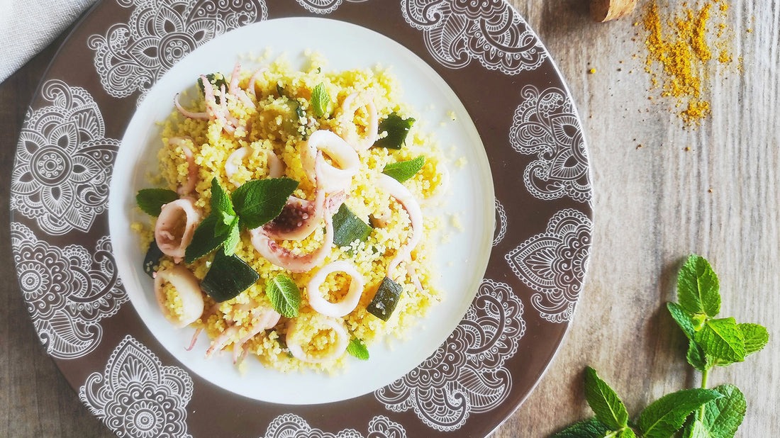 Cous cous con totani, zucchine e menta