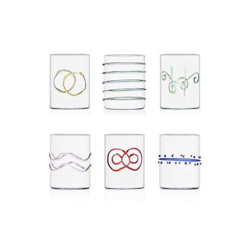 30 cl - Deco Bicchiere Acqua Forme Geometriche in Vetro Borosilicato - Set 6 Pezzi - Multicolore