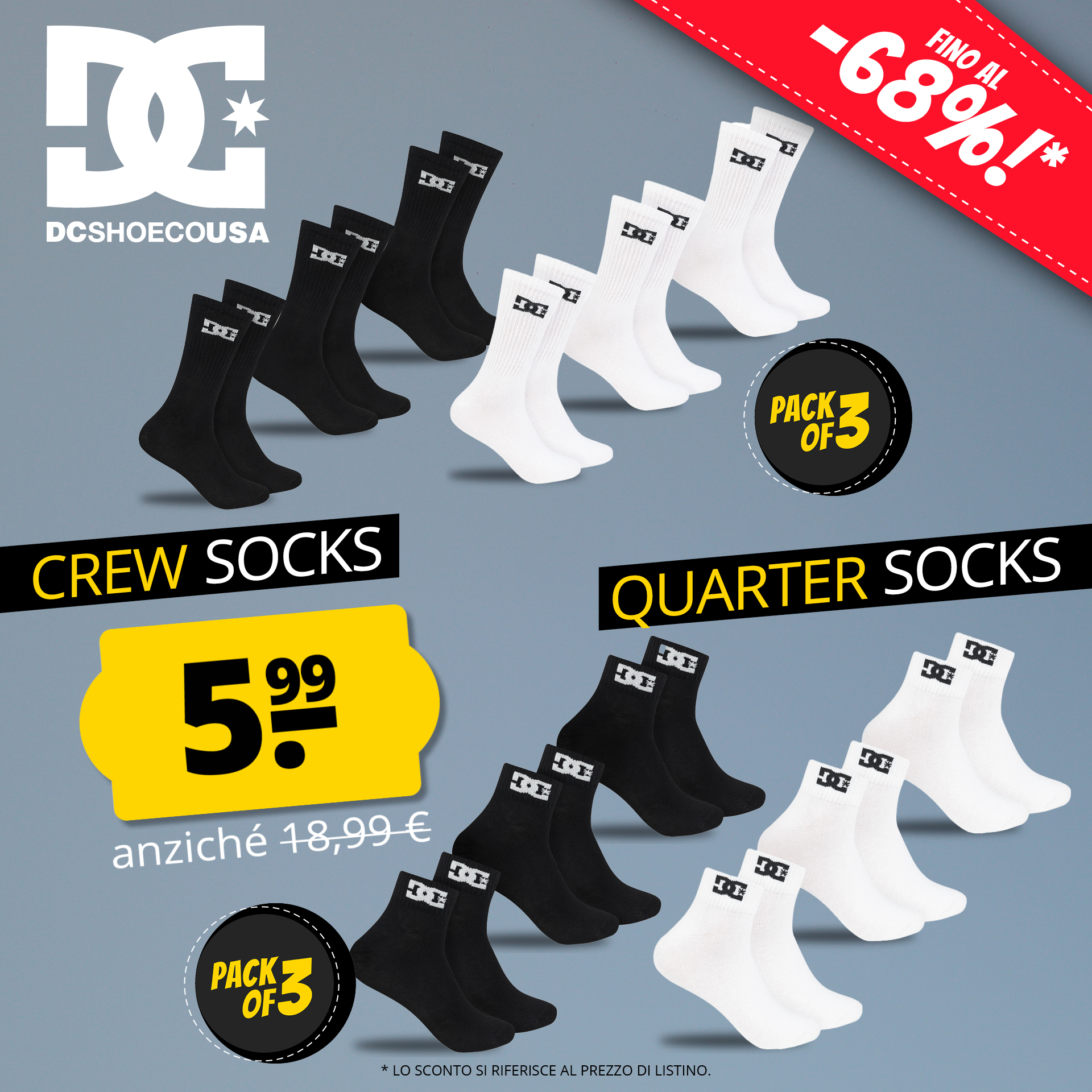 DC shoes sport crew unisex calzini 3 paia equipaggio