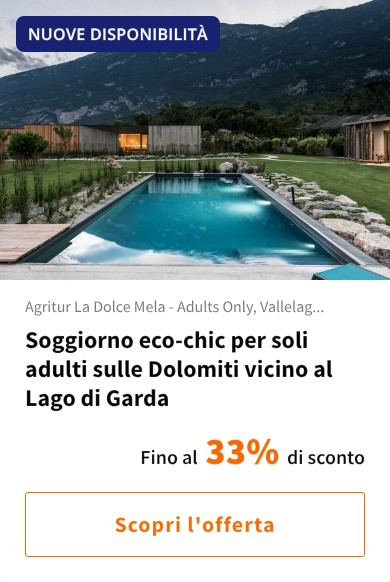 Soggiorno eco-chic per soli adulti sulle Dolomiti vicino al Lago di Garda