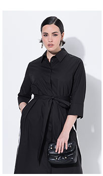 Abito chemisier con galloni, colletto da camicia e maniche a 3/4