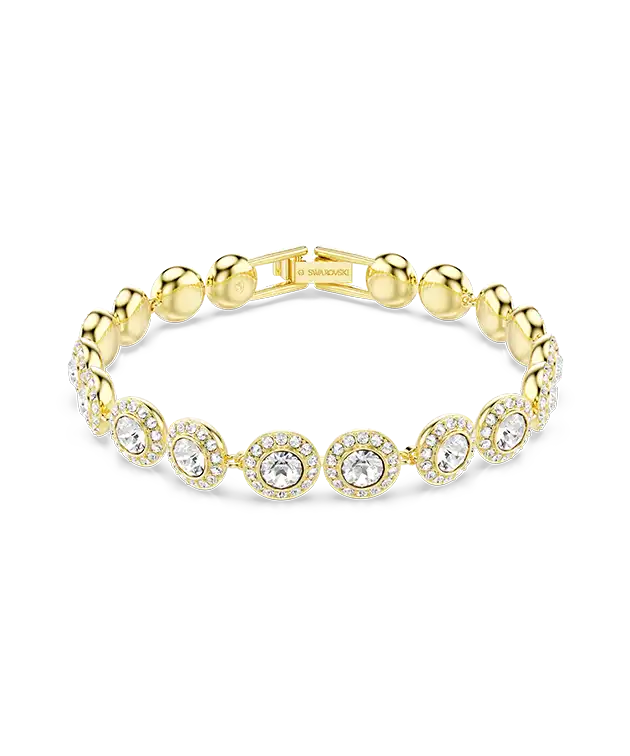 Bracciale Angelic Tennis, Taglio Round, Pavé, Medio, Bianco, Placcato color oro