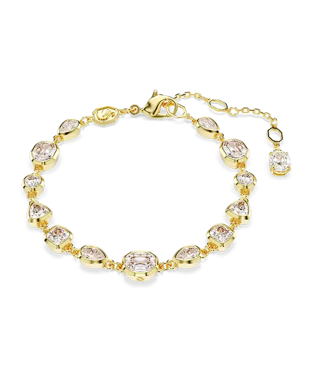 Bracciale Imber Tennis, Taglio misto, Bianco, Placcato color oro