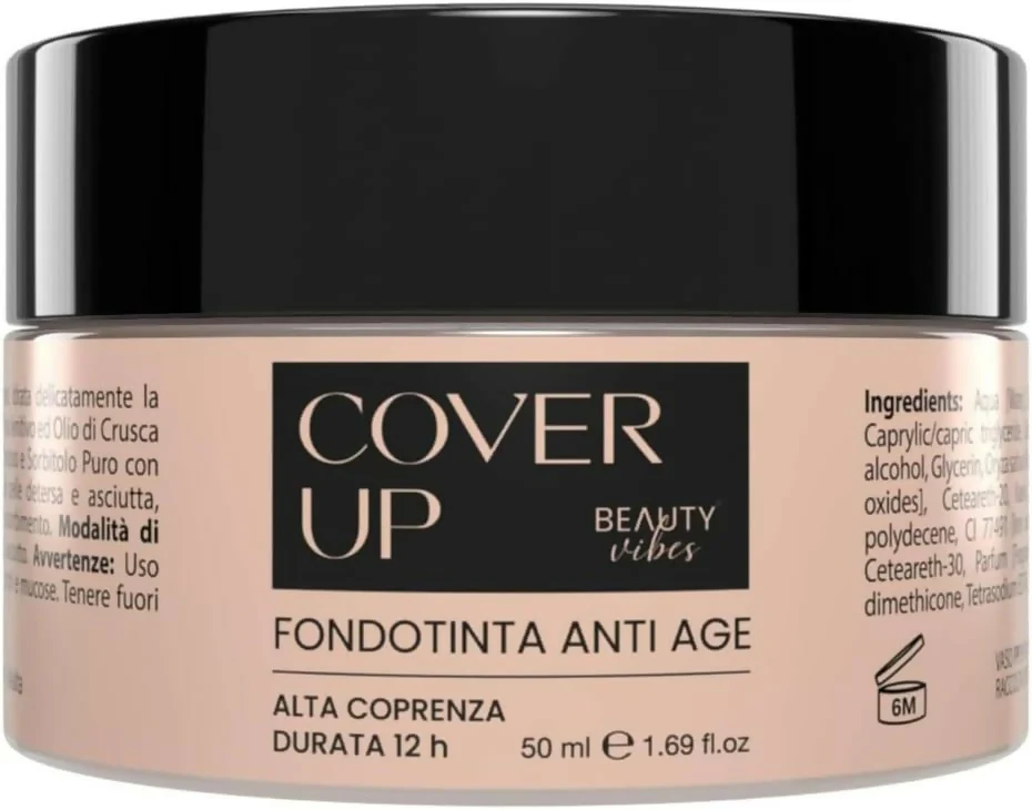 CoverUp Makeup – Fondotinta Antiage Water Resistant 50ml – Lunga Tenuta con Acido Ialuronico ed Emollienti Naturali – Idratante e Levigante – AlohaLabs