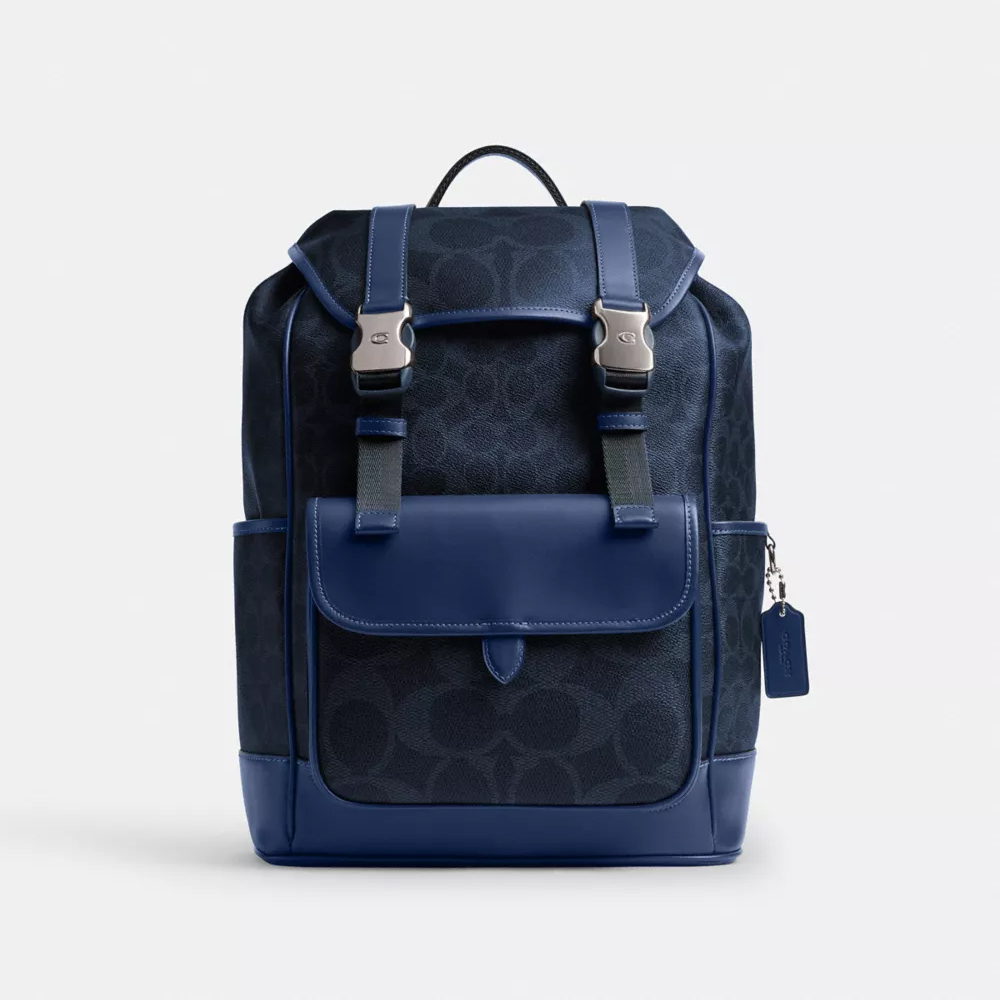 League Flap Backpack In Mixed Signature Canvas