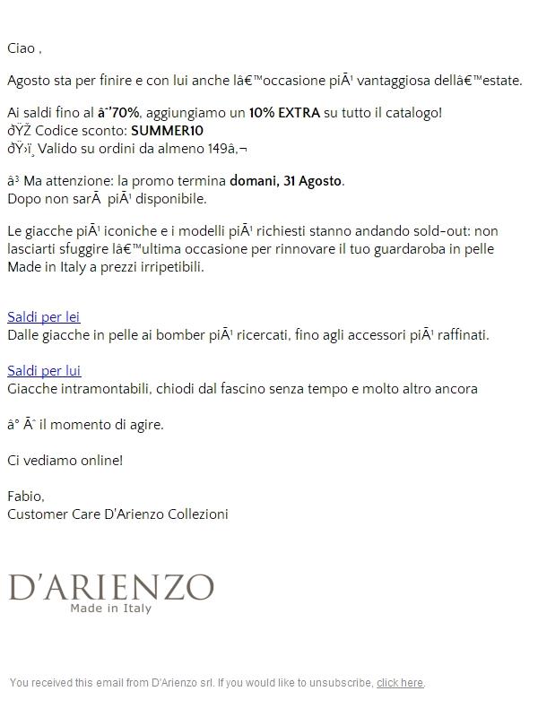 Ultime ore: extra 10% solo fino al 31 Agosto