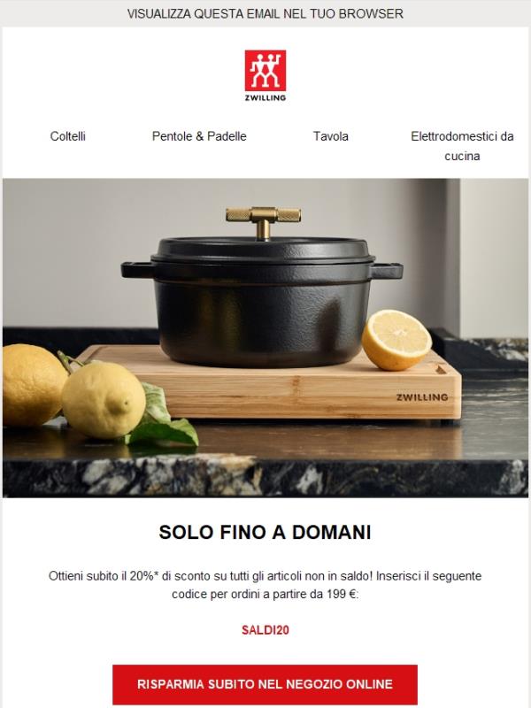 Solo fino a domani: -20% sugli articoli non scontati