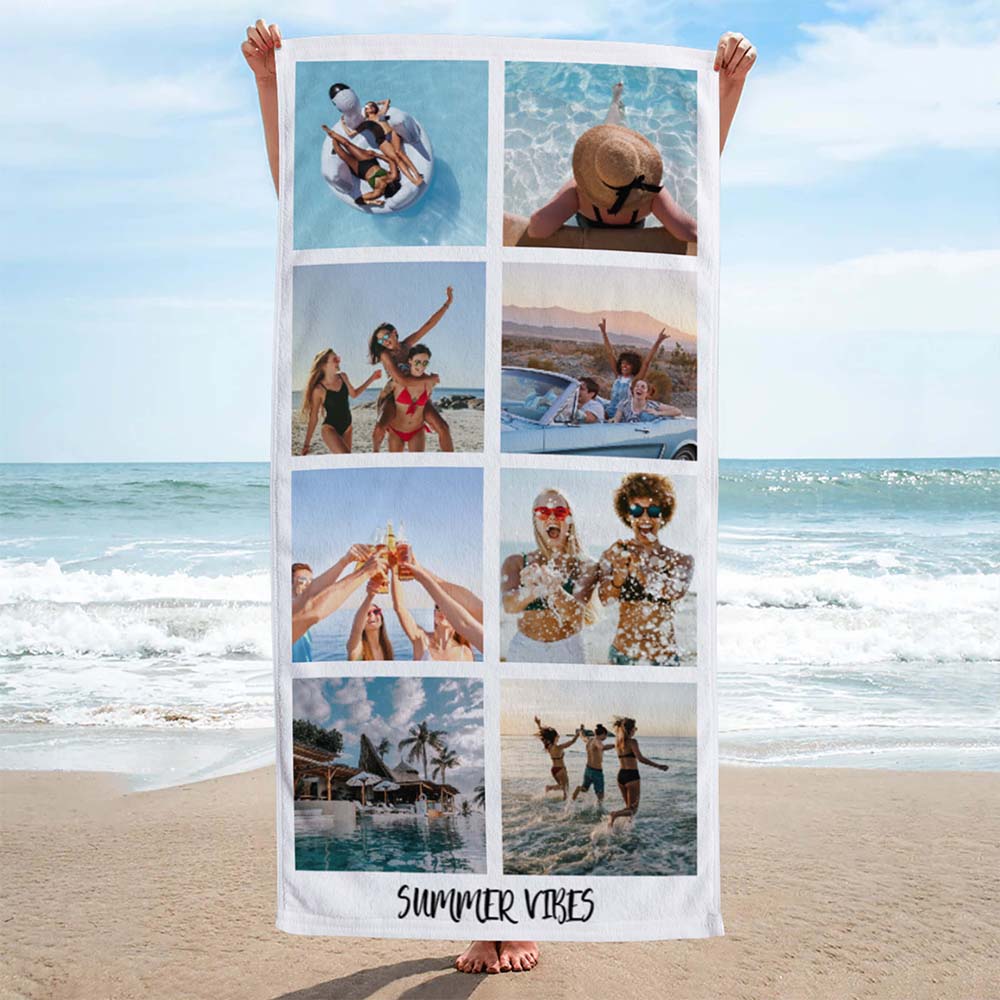 Image of Asciugamano Personalizzato con 8 Foto e Testo 