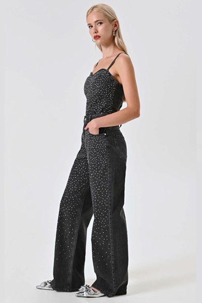Jeans Grigi con Strass