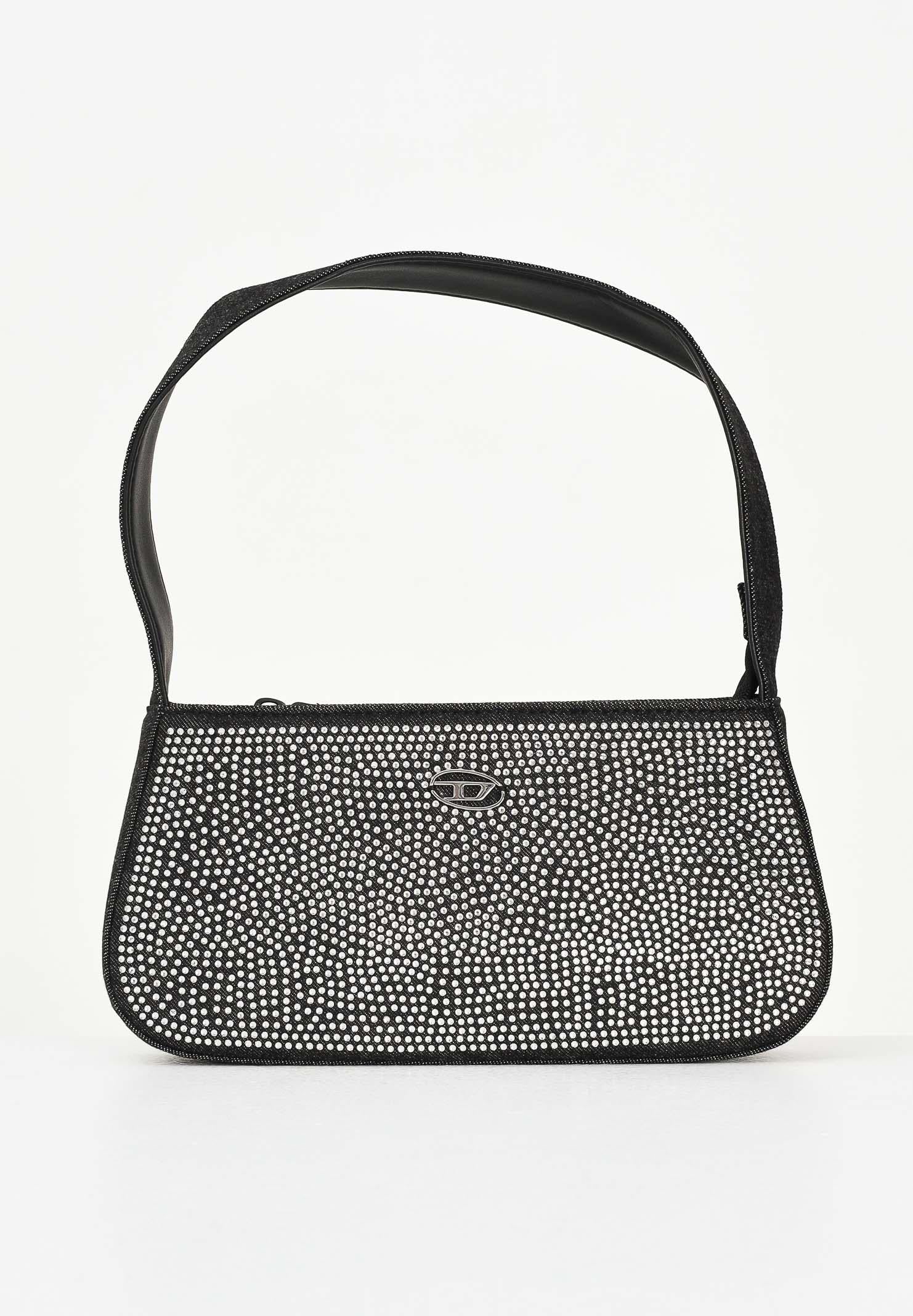 Image of DIESEL Borsa WJULIE in denim nero da donna con strass applicati