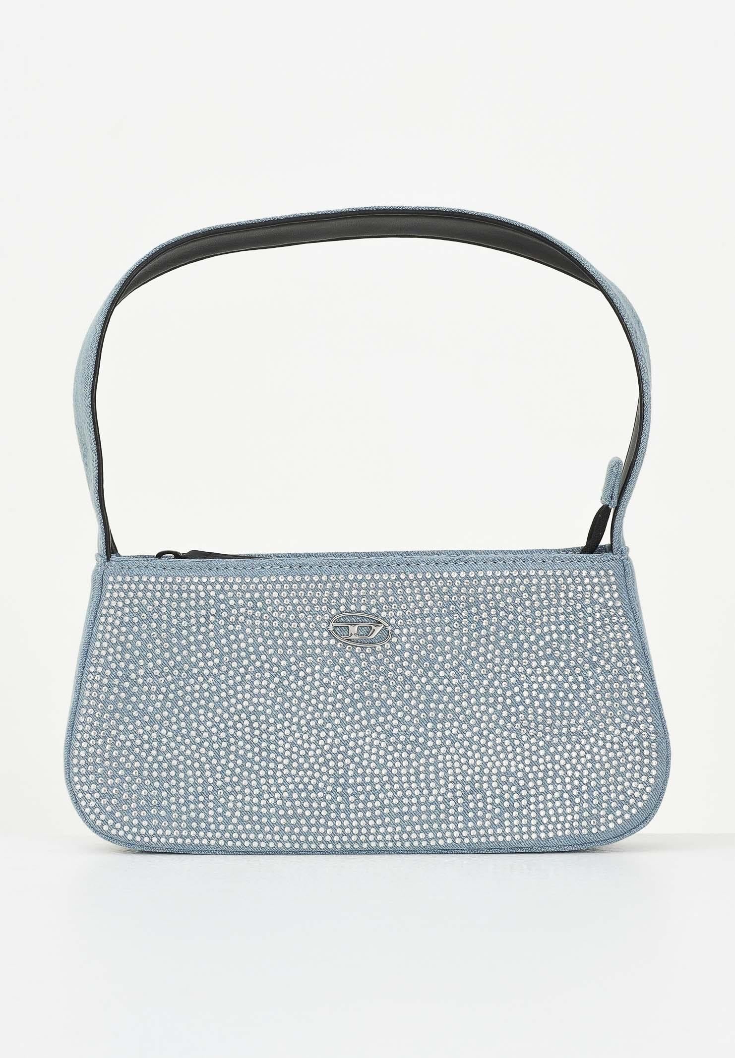 Image of DIESEL Borsa a spalla WJULIE in denim da donna con strass applicati