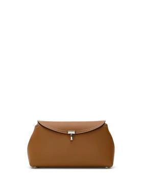 Borsa Clutch a Spalla T-Lock in Pelle Martellata Color Biscotto Toteme