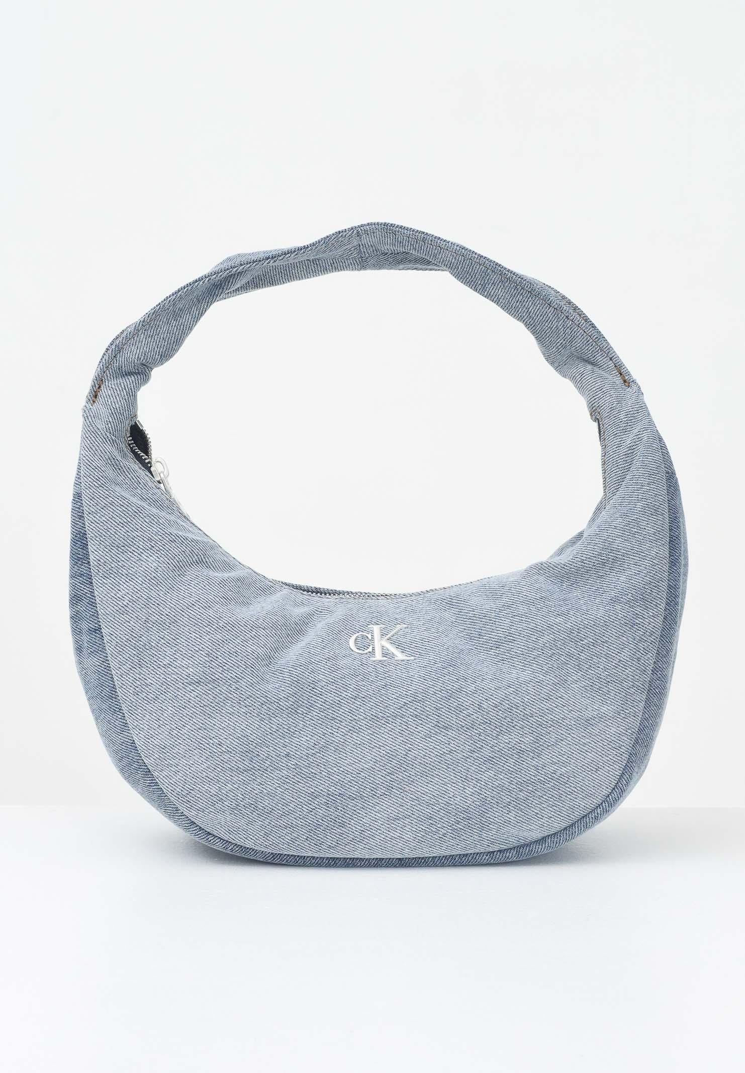 Image of CALVIN KLEIN Borsa a spalla in denim chiaro da donna con logo