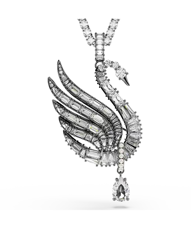 Pendente e spilla Swan, Bianchi, Placcati rutenio