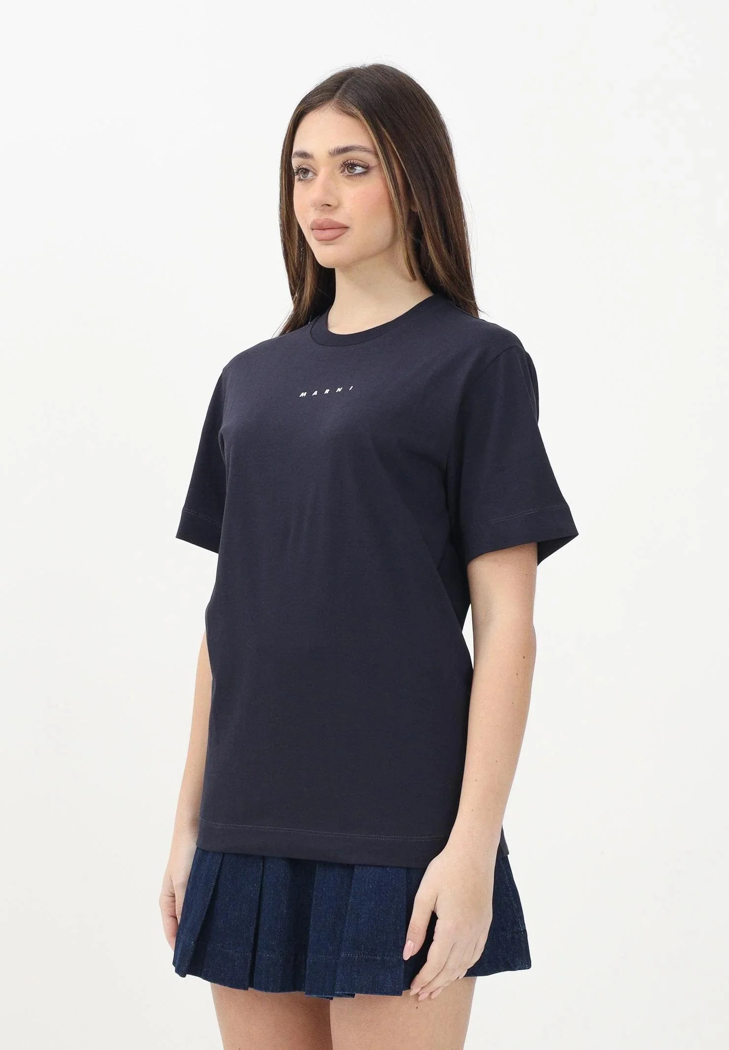 Image of MARNI T-shirt a manica corta blu per donna, ragazzi e bambini con stampa logo