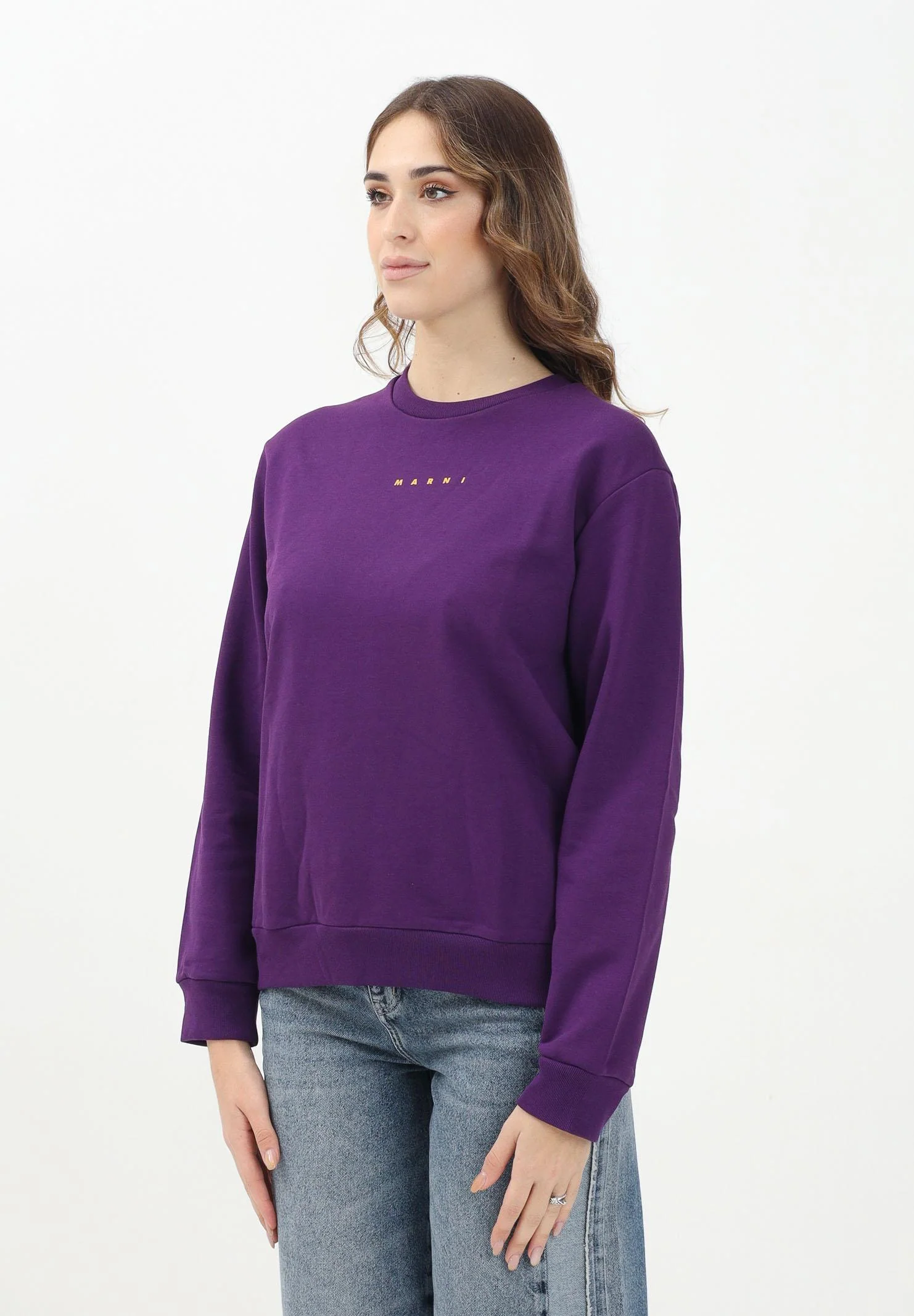 Image of MARNI Felpa girocollo viola per donna, ragazzi e bambini con logo "MARNI"